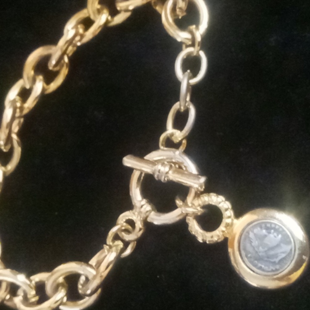 Gold Chain Bracelet with Coin Charm